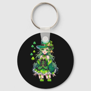 St Patrick's Day Anime Girl Kawaii Leprechaun Girl Key Ring