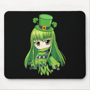 St. Patrick's Day Anime Girl with Shamrocks Mouse Mat