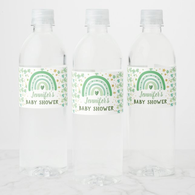 St Patrick's Day Baby Shower Rainbow Neutral Water Bottle Label (Bottles)