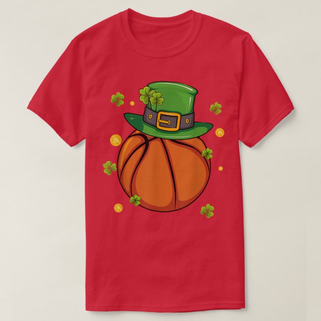 St Patrick's Day Basketball Lovers Clover Leprecha T-Shirt (Design Front)