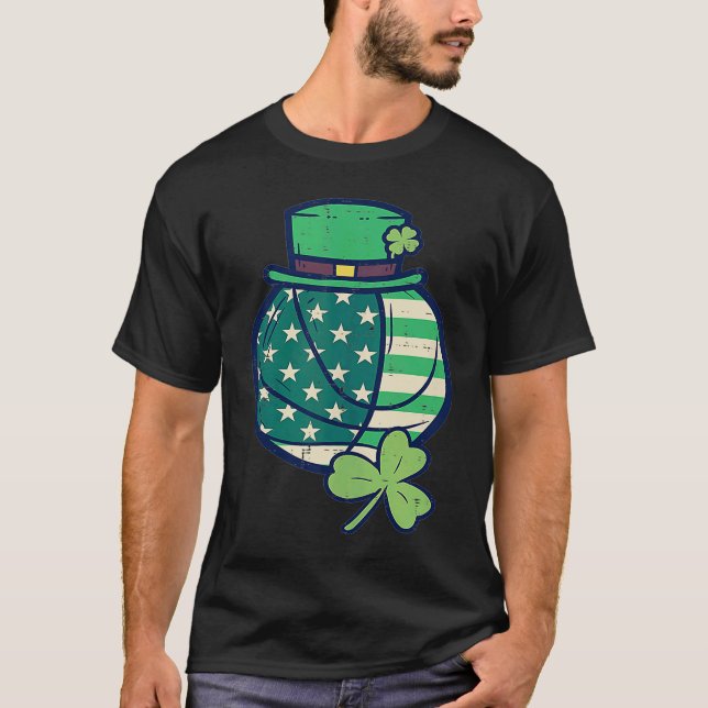 St Patricks Day Basketball US Flag Saint Paddys T-Shirt (Front)