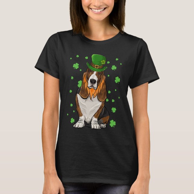 St Patricks Day Basset Hound Dog Shamrock T-Shirt (Front)
