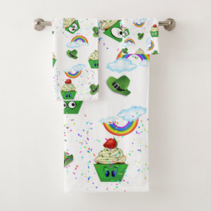 St. Patrick's Day Bathroom Towel Sets Cupcake