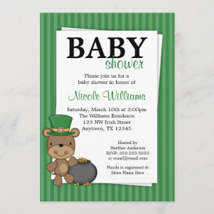 St. Patrick's Day Bear Pot Of Gold Baby Shower Invitation