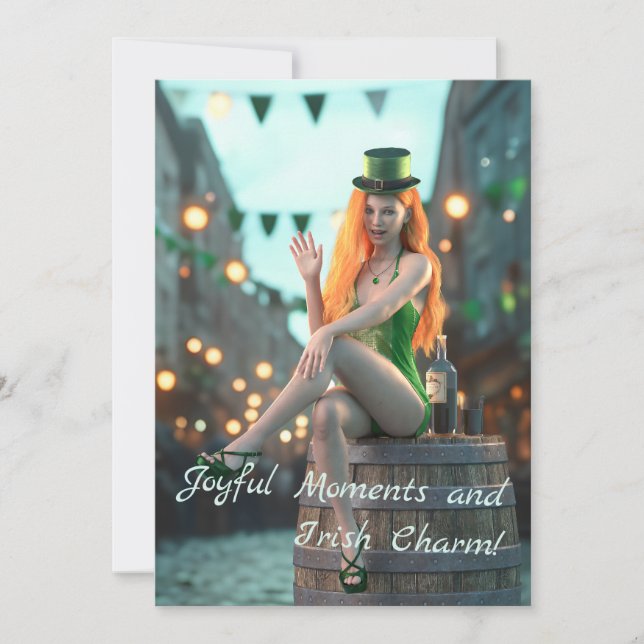 St Patrick's Day Beauty Sitting on a Barrel Holiday Card (Front)