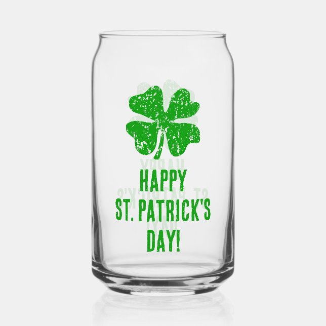 St Patrick's Day beer can glass with lucky clover (Front)