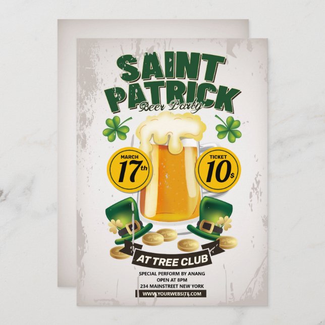 St Patrick's Day Beer Party Invitation (Front/Back)
