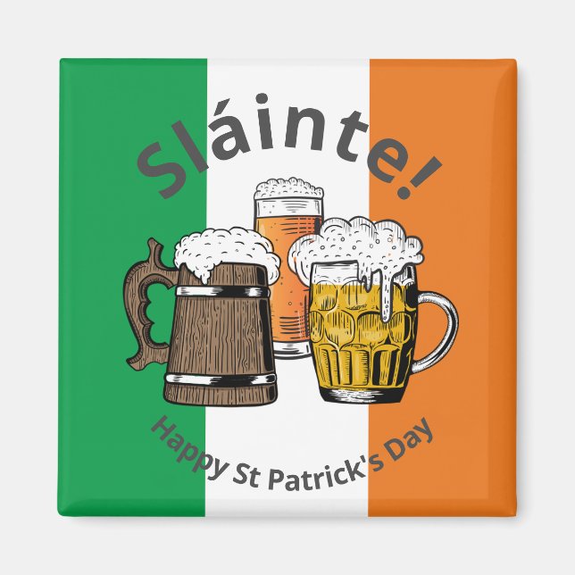 ST PATRICKS DAY Beer Sláinte Irish Flag Magnet (Front)