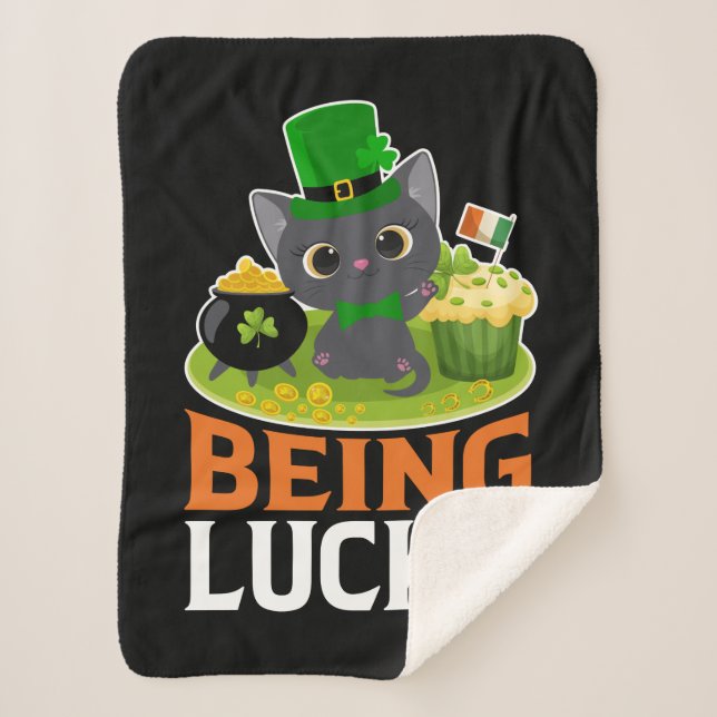St. Patrick's Day Being Lucky Sherpa Blanket (Front)