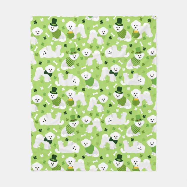 St. Patrick's Day Bichon Frise Fleece Blanket (Front)