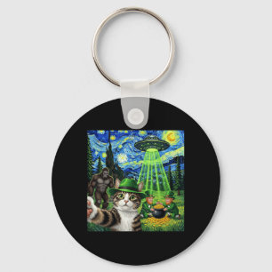 St Patricks Day Bigfoot Leprechaun Cat UFO Funny Key Ring