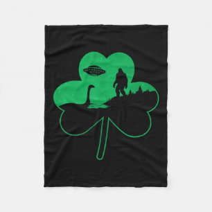 St Patricks Day Bigfoot Nessie Ufo Alien Shamrock Fleece Blanket