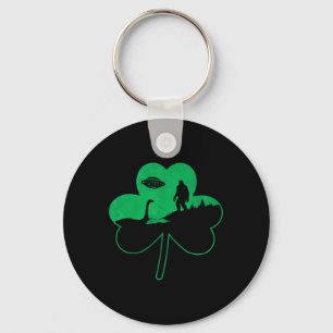 St Patricks Day Bigfoot Nessie Ufo Alien Shamrock Key Ring