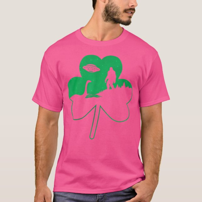 St Patricks Day Bigfoot Nessie Ufo Alien Shamrock  T-Shirt (Front)