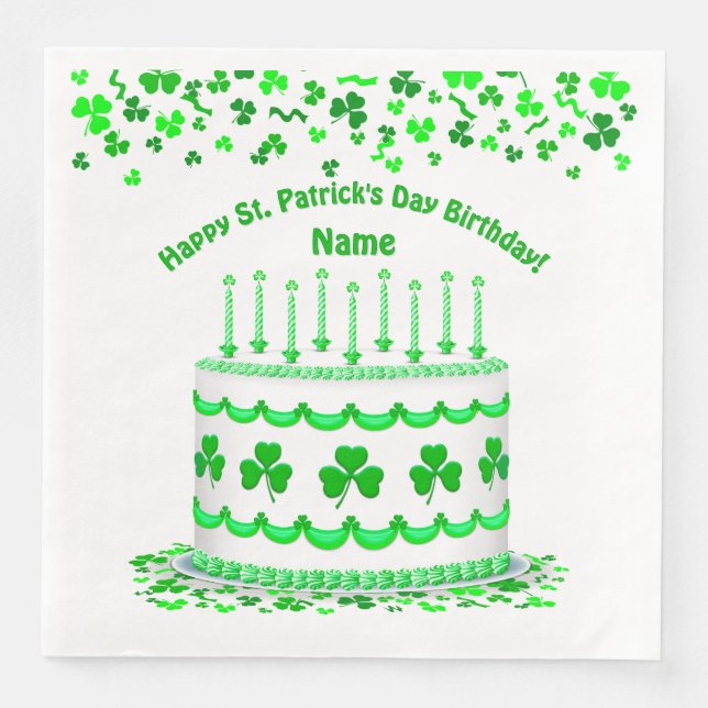 St Patrick's Day Birthday Cake Custom Candles Napkin (Front)