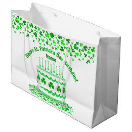 St Patrick's Day Birthday Cake Customizable Candle Large Gift Bag