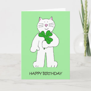 St Patrick's Day Birthday Cat With Shamrock Card