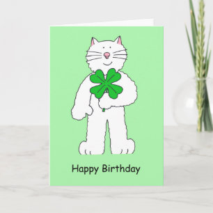 St Patrick's Day Birthday Cat With Shamrock Card