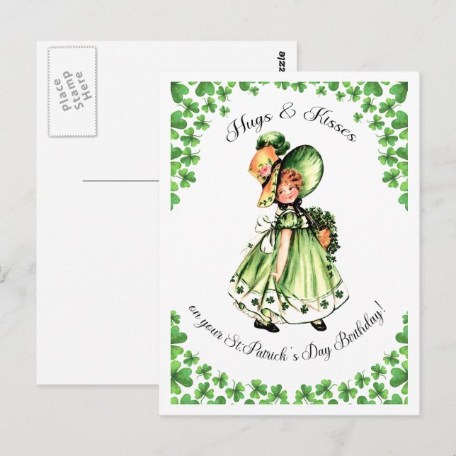 St. Patrick's Day Birthday Little Irish Girl Postcard (Front/Back)