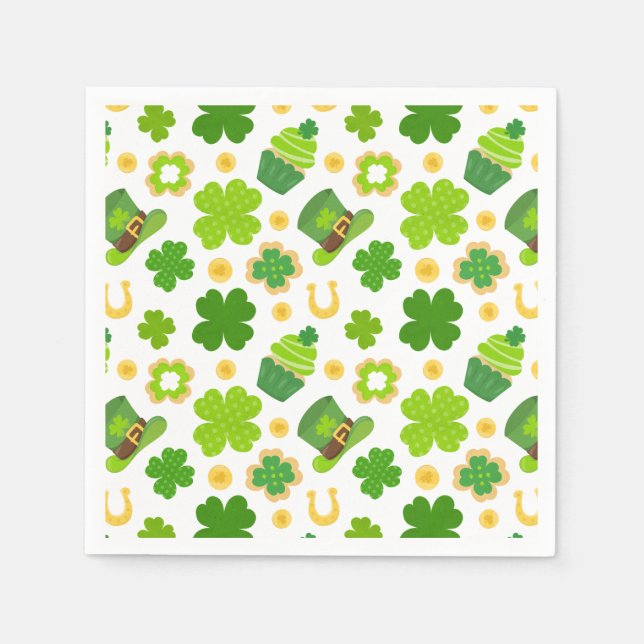 St. Patrick's Day Birthday Lucky Shamrocks Pattern Napkin (Front)