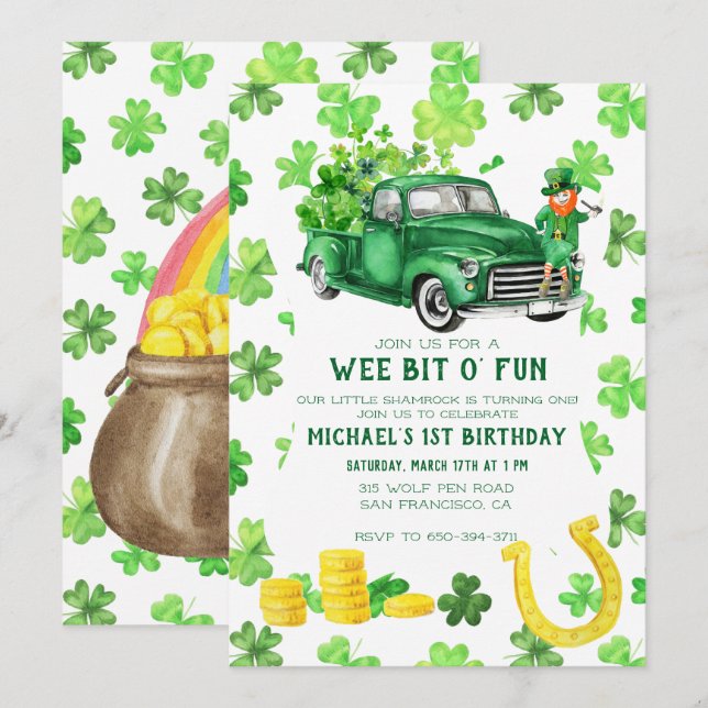 St. Patrick's Day Birthday Party Invitation (Front/Back)