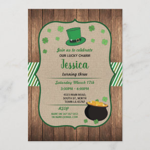 St. Patricks Day Birthday Party Invite Shamrock