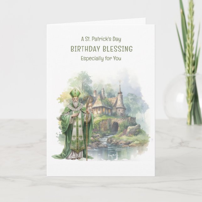 St. Patrick's Day Birthday Roses Celtic Cross Card (Front)