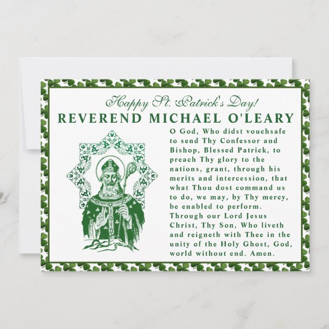 St. Patricks Day Bishop Shamrocks Prayer Card (Front)