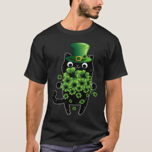 St Patricks Day Black Cat Leprechaun Shamrock Iri T-Shirt