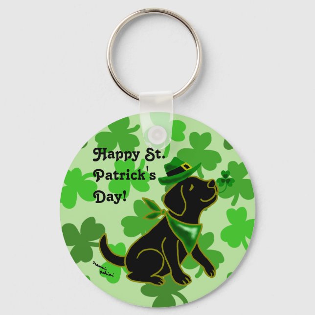 St. Patrick's Day Black Labrador Key Ring (Front)