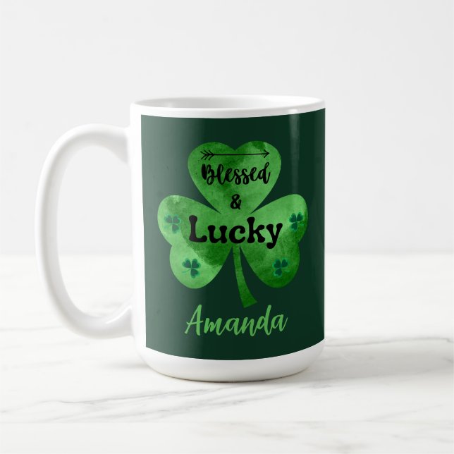 St Patrick's Day Blessed and Lucky Shamrock Mug (Left)