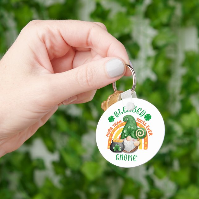 St Patricks Day BLESSED Green Irish Gnome Key Ring (Hand)