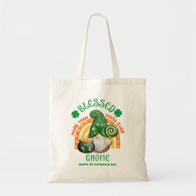 St Patricks Day BLESSED Green Irish Gnome Tote Bag (Front)