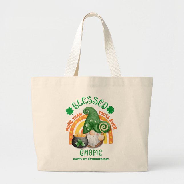 St Patricks Day BLESSED Green Irish Gnome Tote Bag (Front)
