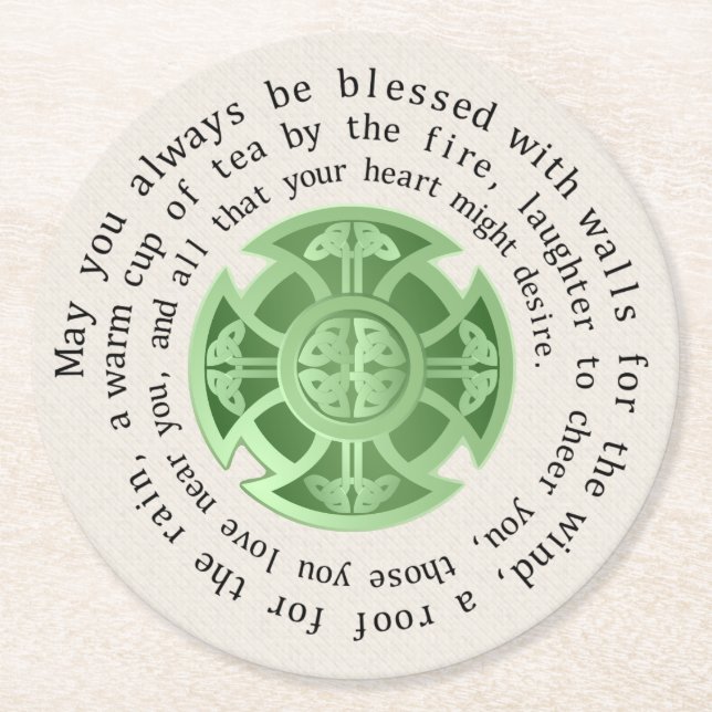 St. Patrick's Day Blessing Round Paper Coaster (Front)