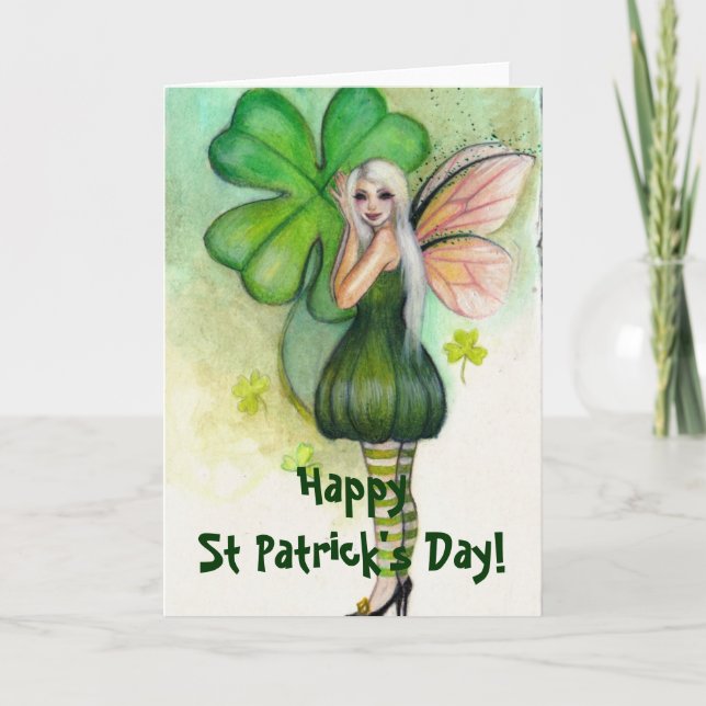 St Patrick's Day Blond Fairy card (Front)