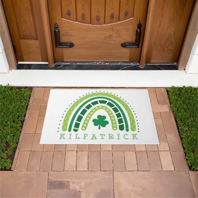 St. Patrick's Day Boho Rainbow Shamrock Doormat (Outdoor)