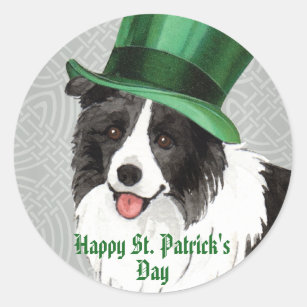 St. Patrick's Day Border Collie Classic Round Sticker