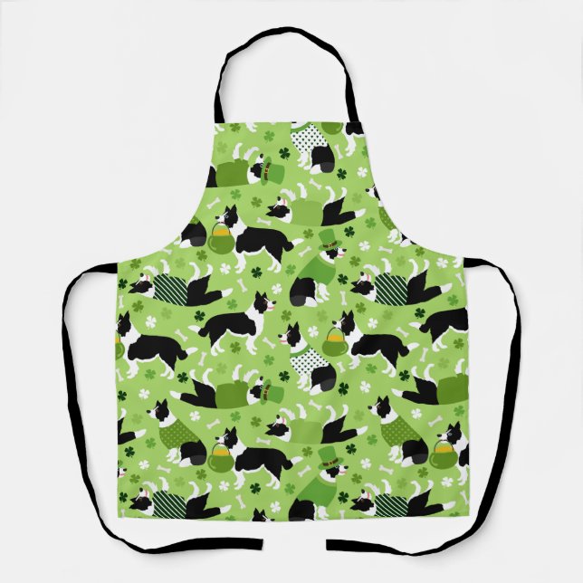 St. Patrick's Day Border Collie Pattern Apron (Front)