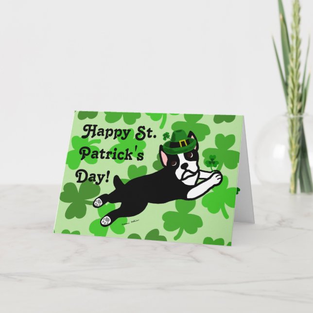 St. Patrick's Day Boston Terrier 2 Card (Front)