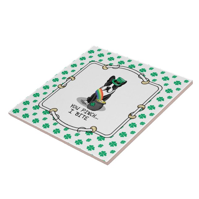 St. Patrick's Day Boston Terrier (black) Cute Dog Tile (Side)