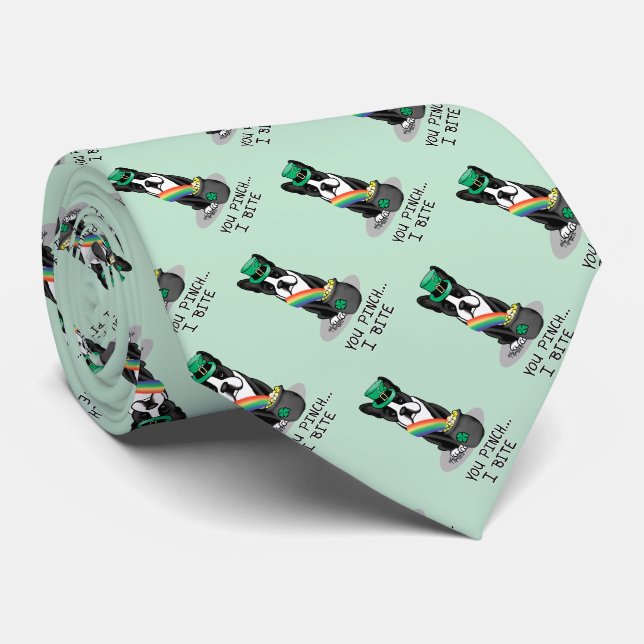 St. Patrick's Day Boston Terrier (black) Dog Funny Tie (Rolled)