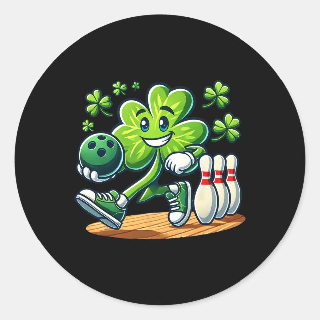 St Patrick's Day Bowling Boys Girls Cute Shamrock  Classic Round Sticker (Front)