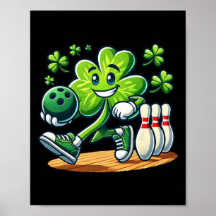 St Patrick's Day Bowling Boys Girls Cute Shamrock  Poster