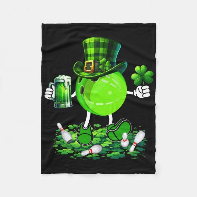 St. Patrick's Day Bowling Drinking Beer Lover Play Fleece Blanket (Front)
