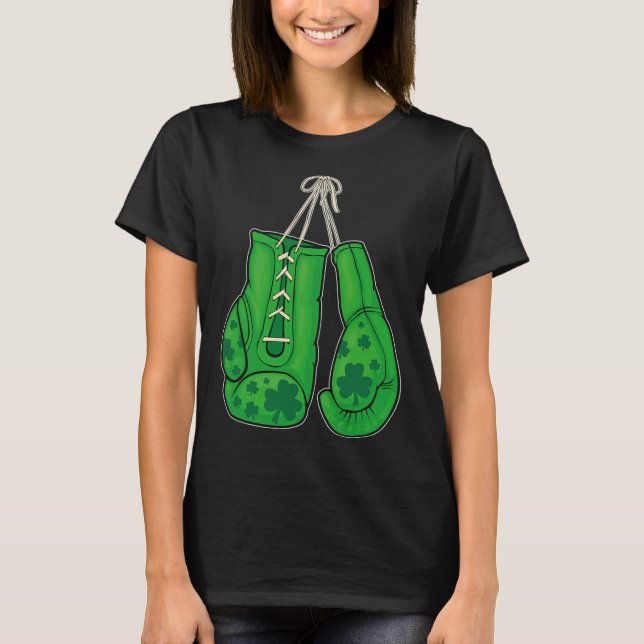 St Patricks Day Boxing Gloves Green Lucky Shamrock T-Shirt (Front)