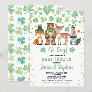 St Patrick's Day Boy Baby Shower Shamrock Animals Invitation