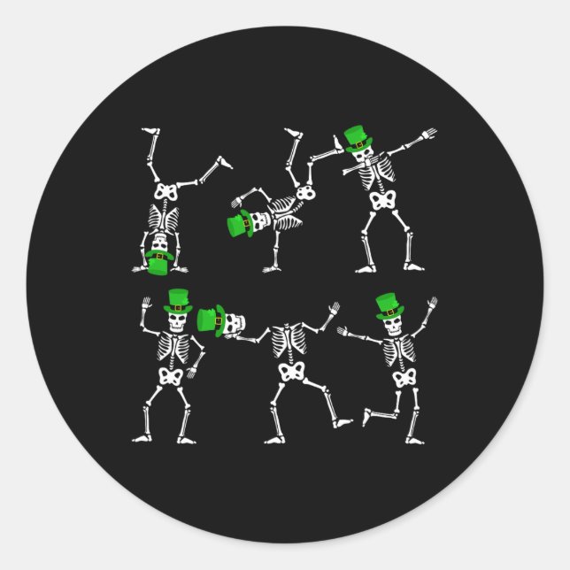 St Patrick's Day Boys Kids Dancing Skeleton Hat Le Classic Round Sticker (Front)