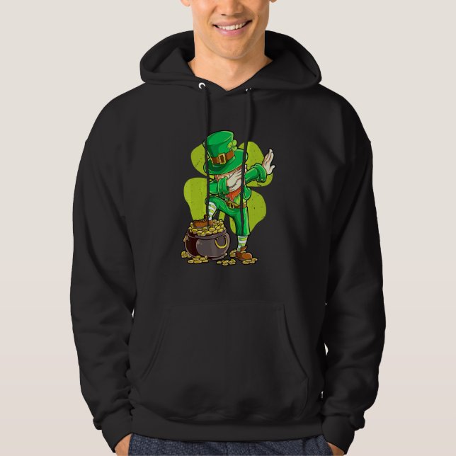 St Patricks Day  Boys Kids Men Dabbing Leprechaun Hoodie (Front)