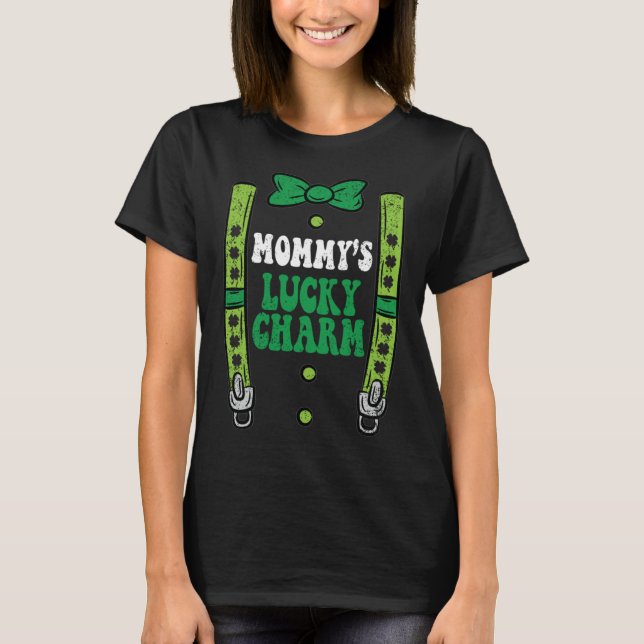 St Patricks Day Boys Kids Mommys Lucky Charm Suspe T-Shirt (Front)